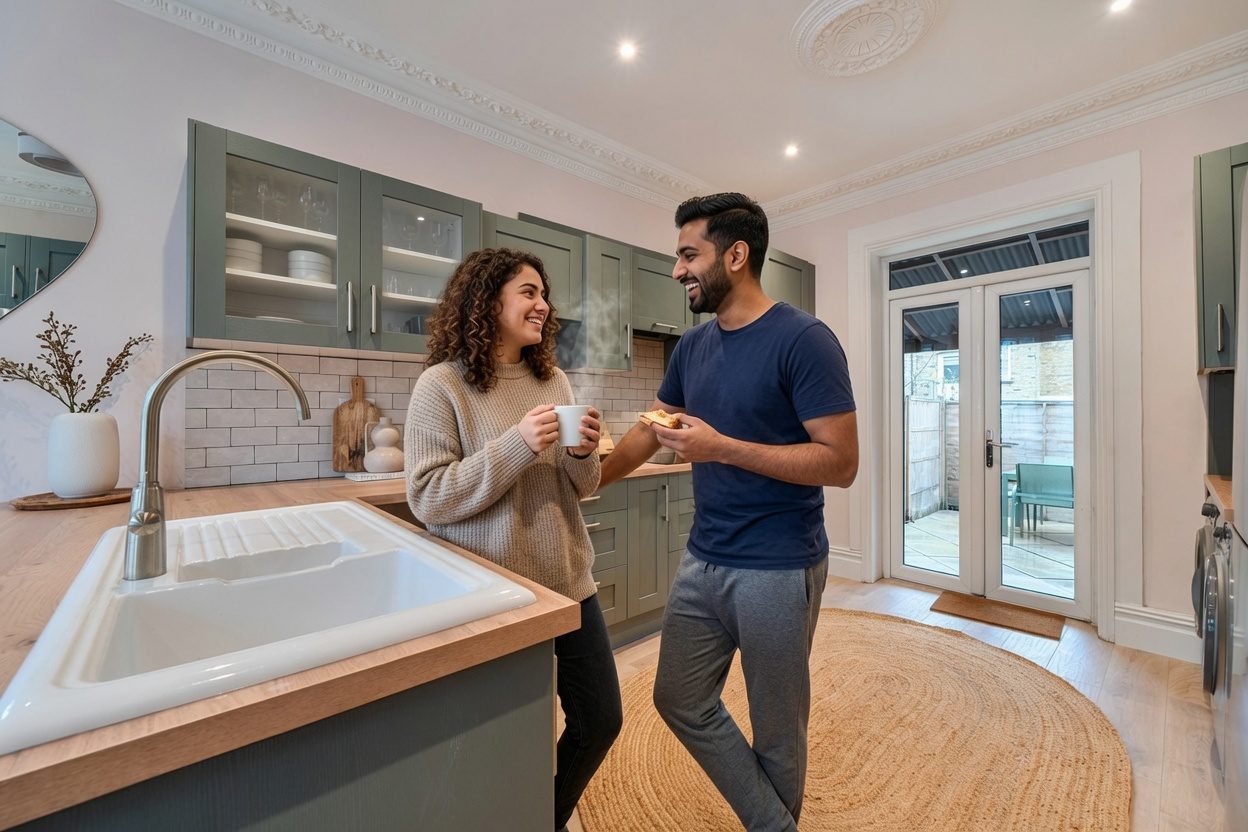 Resident portrait or candid shot in a shared kitchen